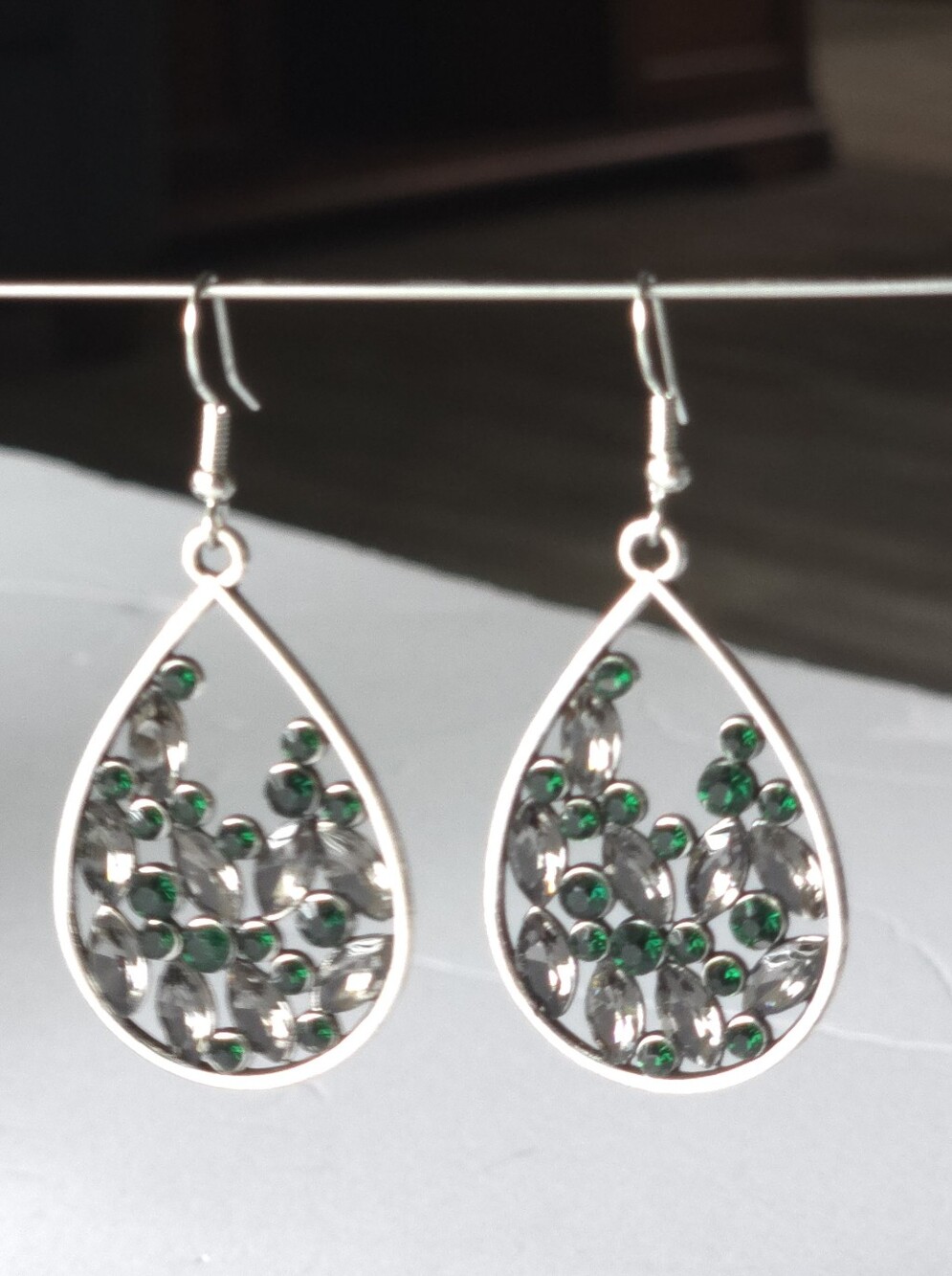 paparazzi Emerald & Smoke Teardrop Crystal Earrings - Picture 7 of 13